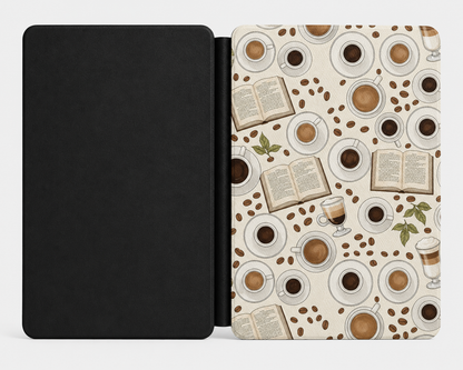 Coffee and Books Kindle case front cover — coffee and books print
