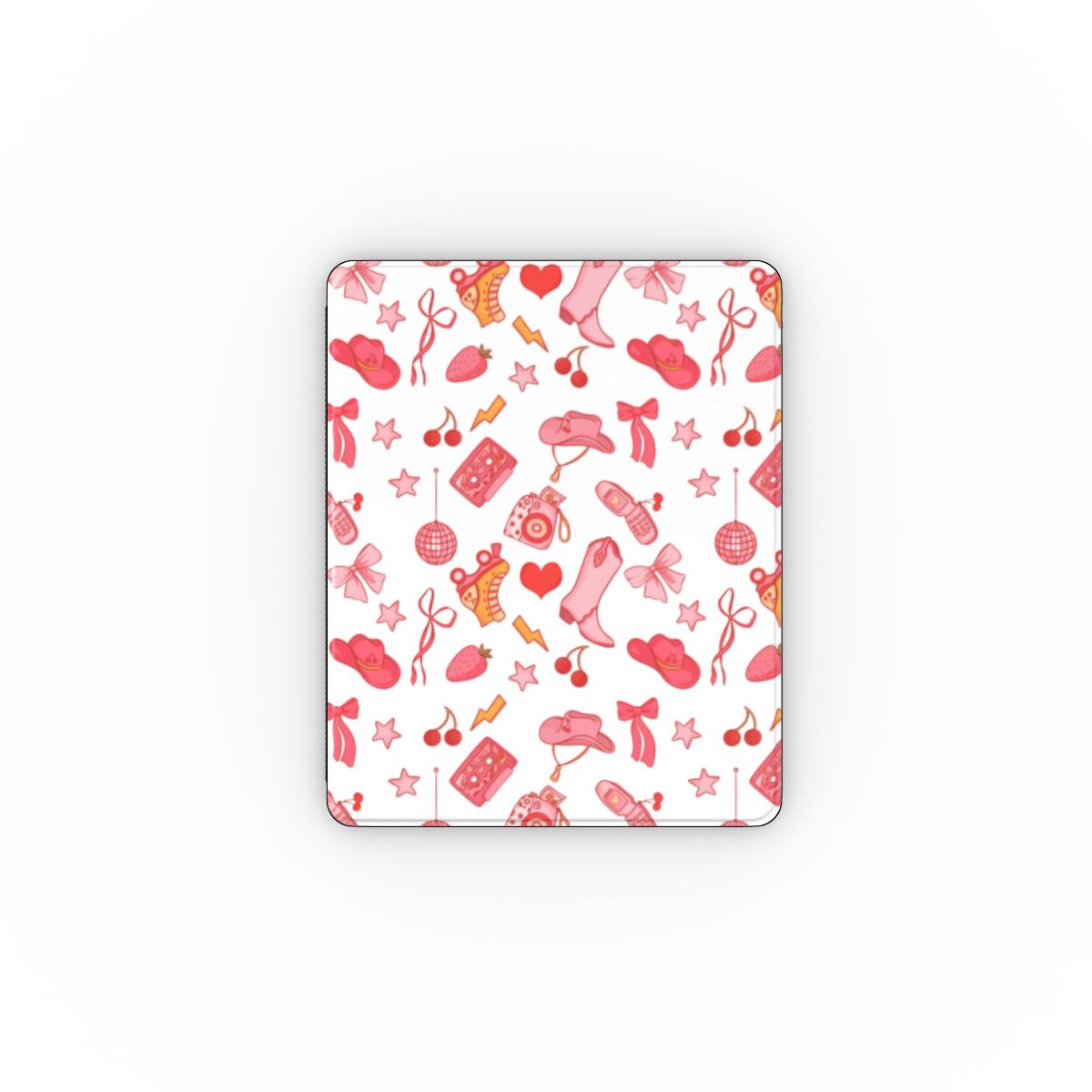 Coquette Cowgirl iPad case open, showing the stand fold and interior
