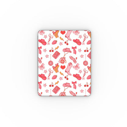Coquette Cowgirl iPad case open, showing the stand fold and interior