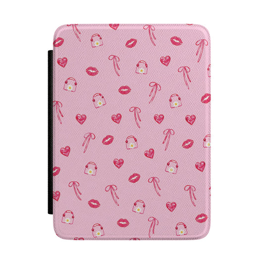 Coquette Print Kindle Case Bows Lips Hearts - front view