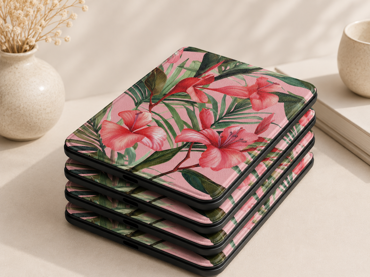 Coral hibiscus Kindle case — additional view