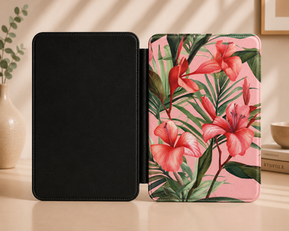 Coral hibiscus Kindle case — additional view