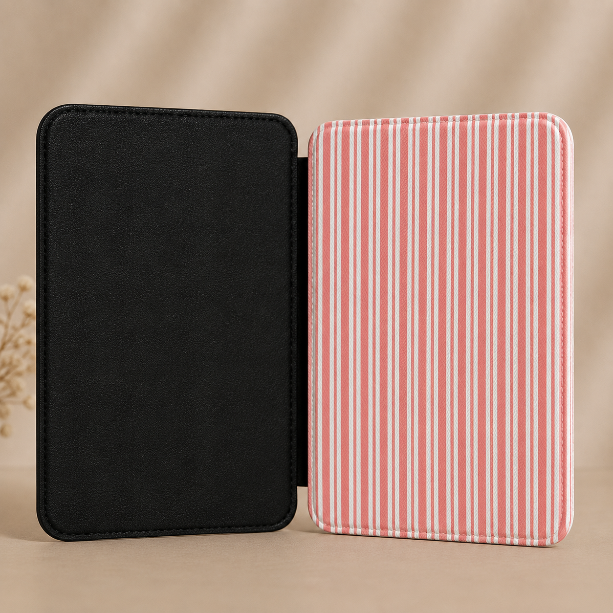 Coral red and white ticking stripe Kindle Paperwhite case — Atelier retro gift for readers