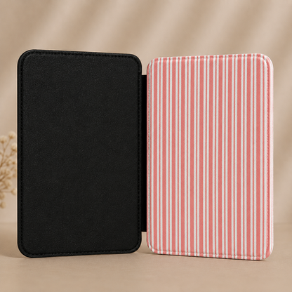Coral red and white ticking stripe Kindle Paperwhite case — Atelier retro gift for readers