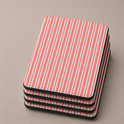 Coral ticking stripe Kindle case with elastic hand strap — Atelier retro red print