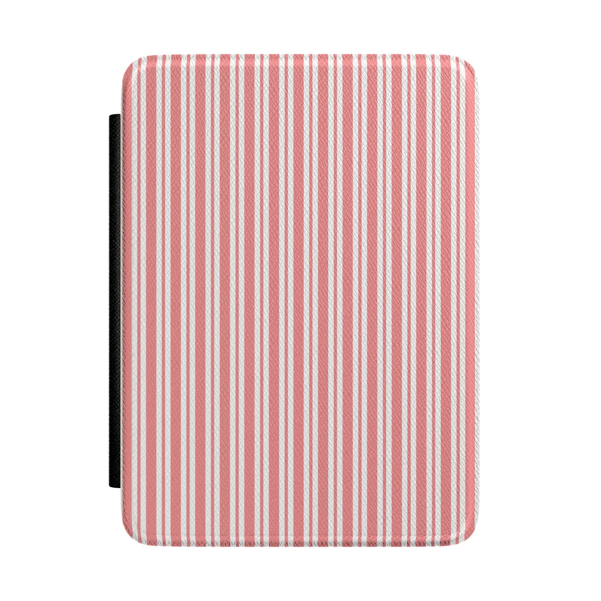 Coral red and white ticking stripe Kindle Paperwhite case front cover — Atelier retro gift