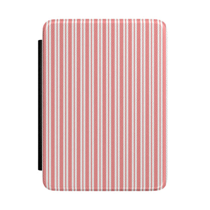 Coral red and white ticking stripe Kindle Paperwhite case front cover — Atelier retro gift
