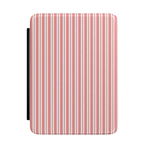 Coral red and white ticking stripe Kindle Paperwhite case front cover — Atelier retro gift