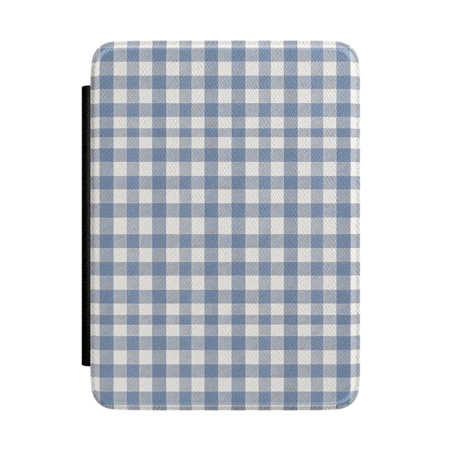 Blue gingham Kindle case in cornflower and cream Saffiano — timeless cottage check, Quiet Bookish gift for her