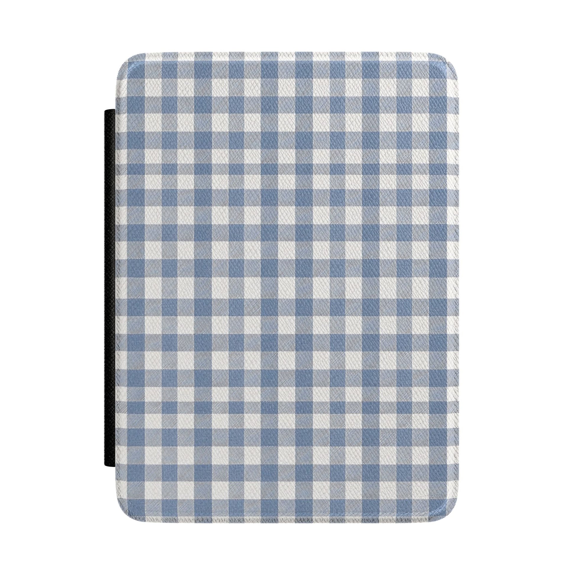 Blue gingham Kindle case in cornflower and cream Saffiano — timeless cottage check, Quiet Bookish gift for her
