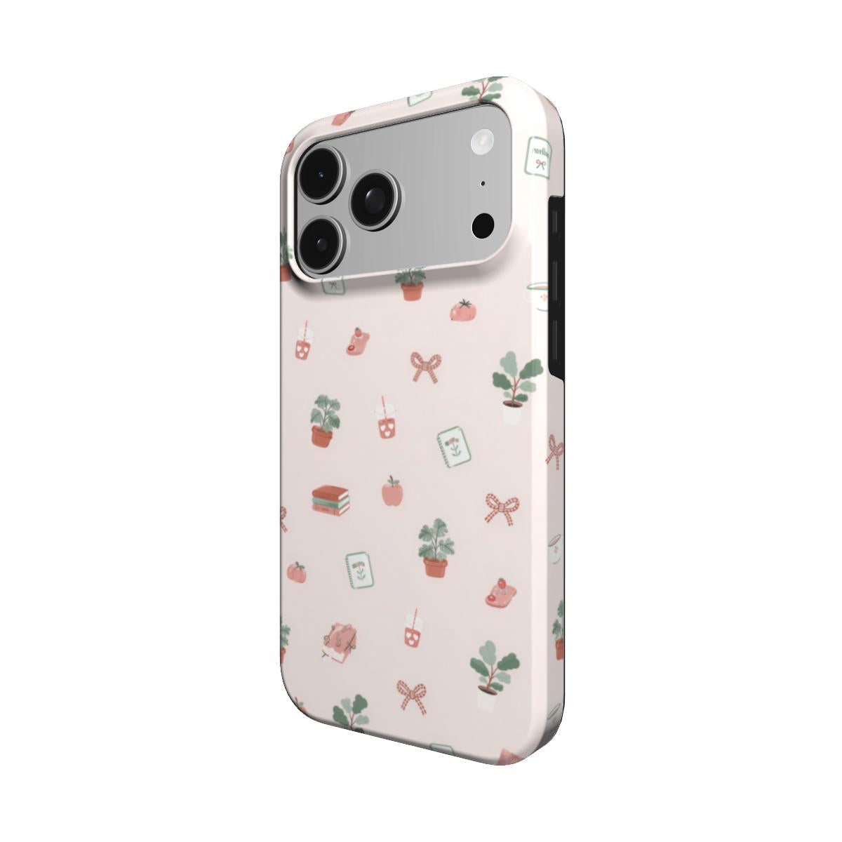 Cottage Bookish Doodle phone case – MagSafe iPhone case, angled view