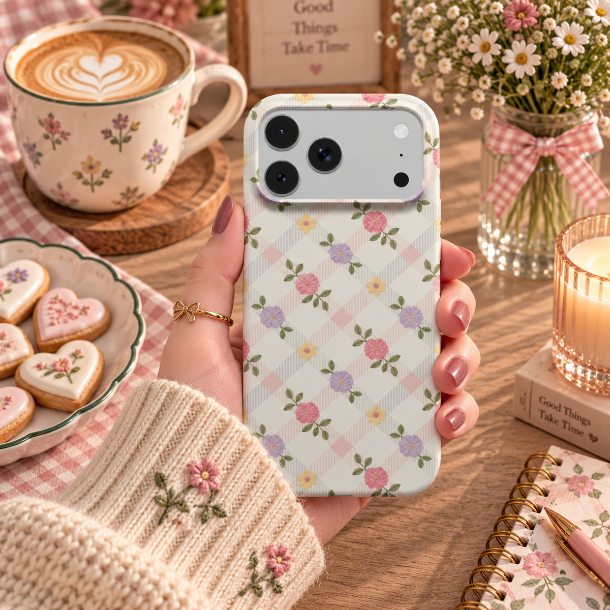 Cottage Floral Lattice phone case – MagSafe iPhone case, styled photo