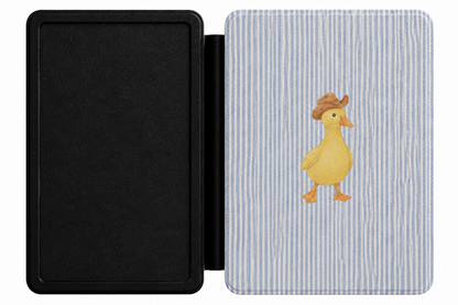 Cowboy Duck Kindle case open showing e-ink Kindle on right interior panel