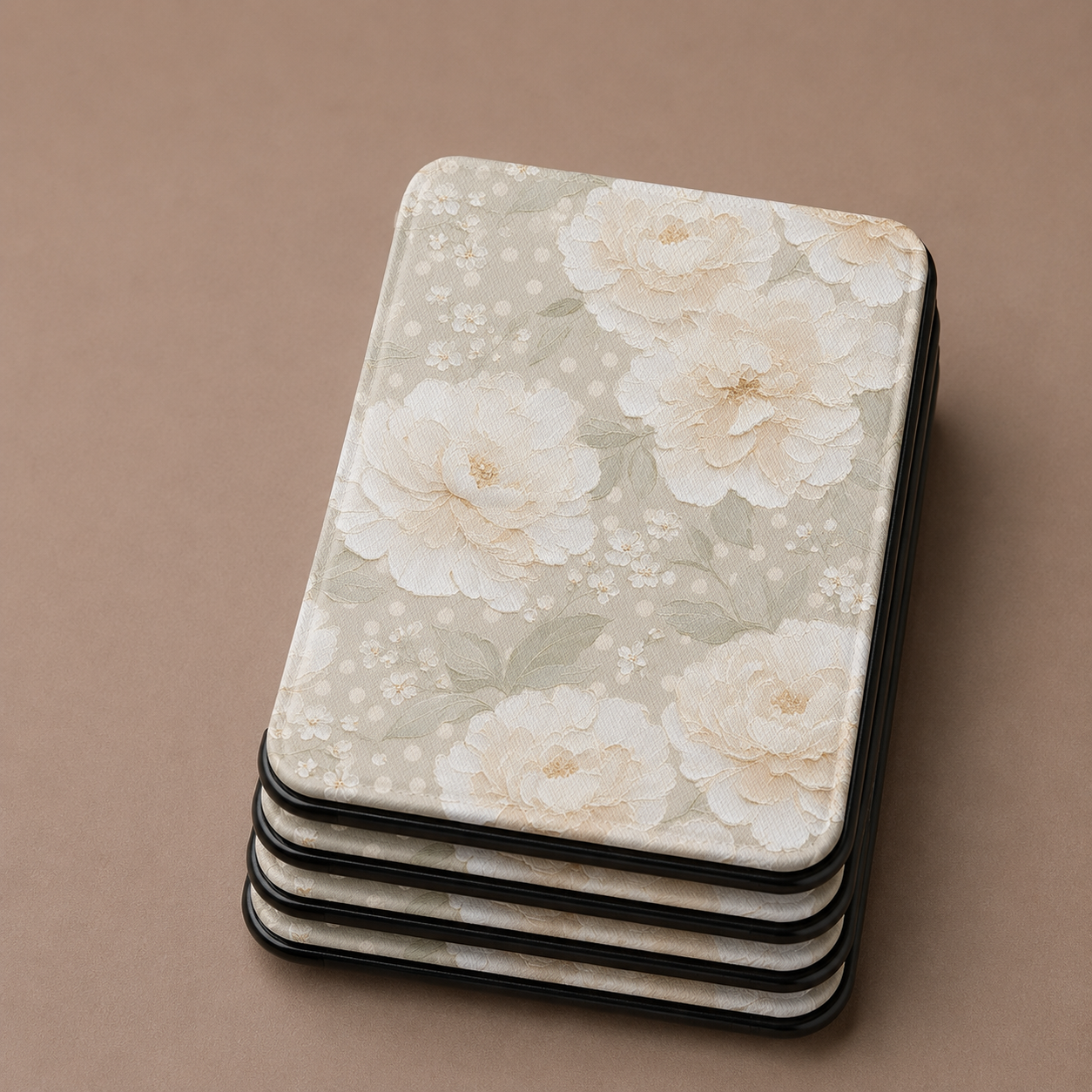 Cream peony Kindle case with elastic hand strap — Jardin Secret antique floral print