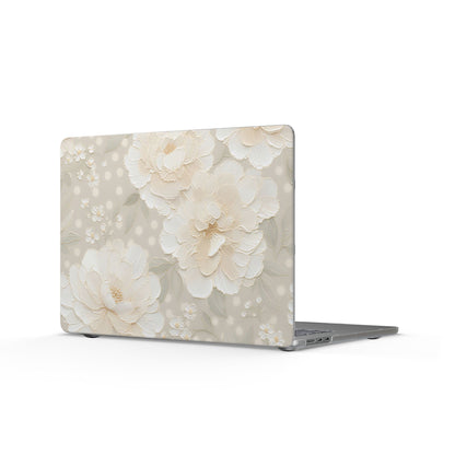 Cream peony MacBook case in ivory florals on warm greige — matte hard case