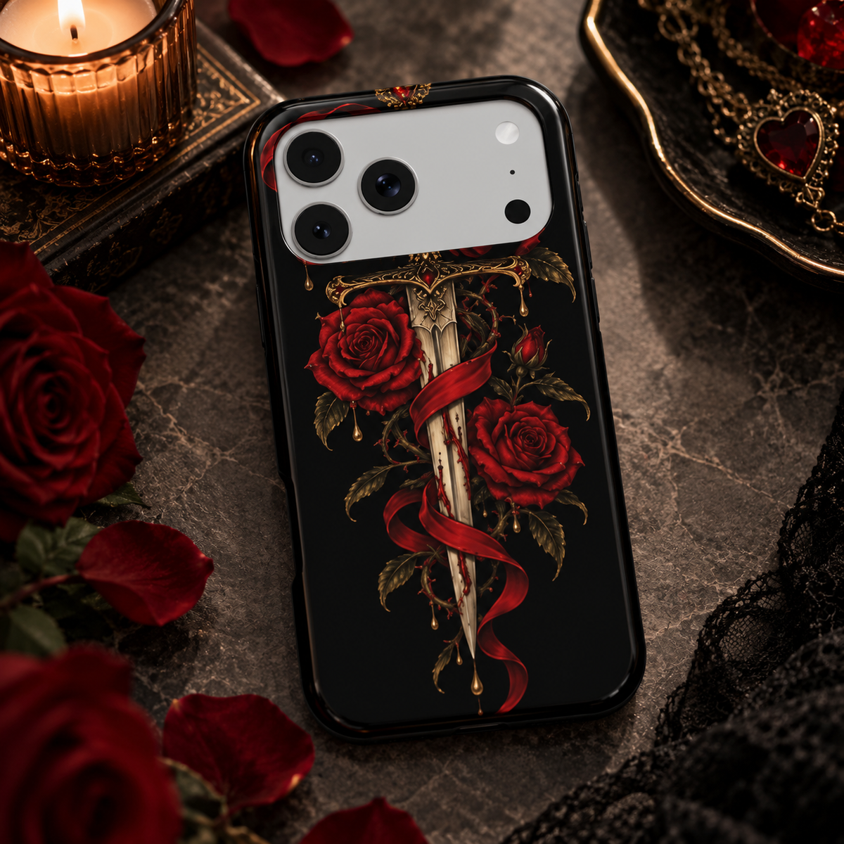 Dagger & Roses phone case – MagSafe iPhone case, lifestyle photo