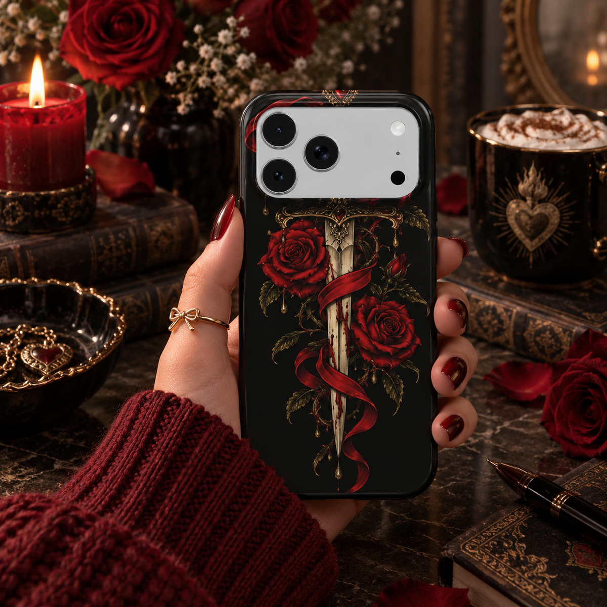 Dagger & Roses phone case – MagSafe iPhone case, styled photo
