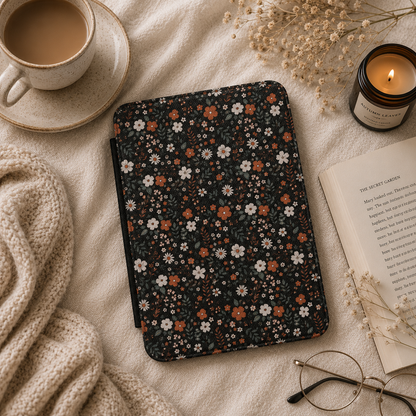 Dark Ditsy Floral Kindle case front cover — dark ditsy floral print