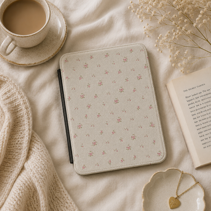 Close-up of Ditsy Rose Saffiano Kindle case