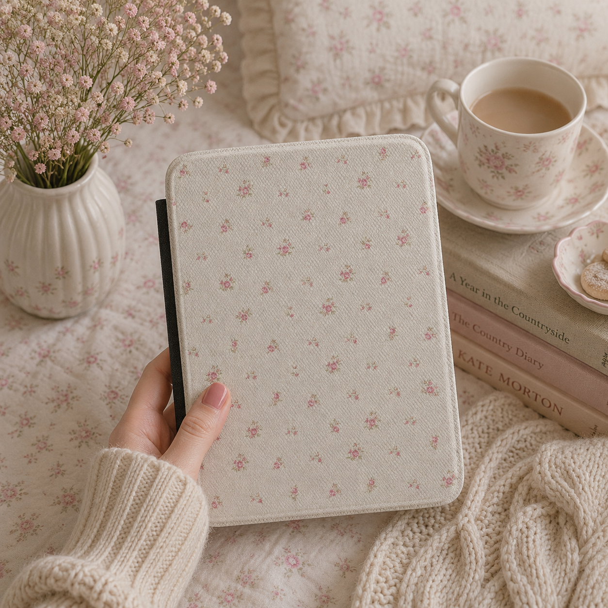 Ditsy Rose Kindle case front cover — ditsy rose floral print