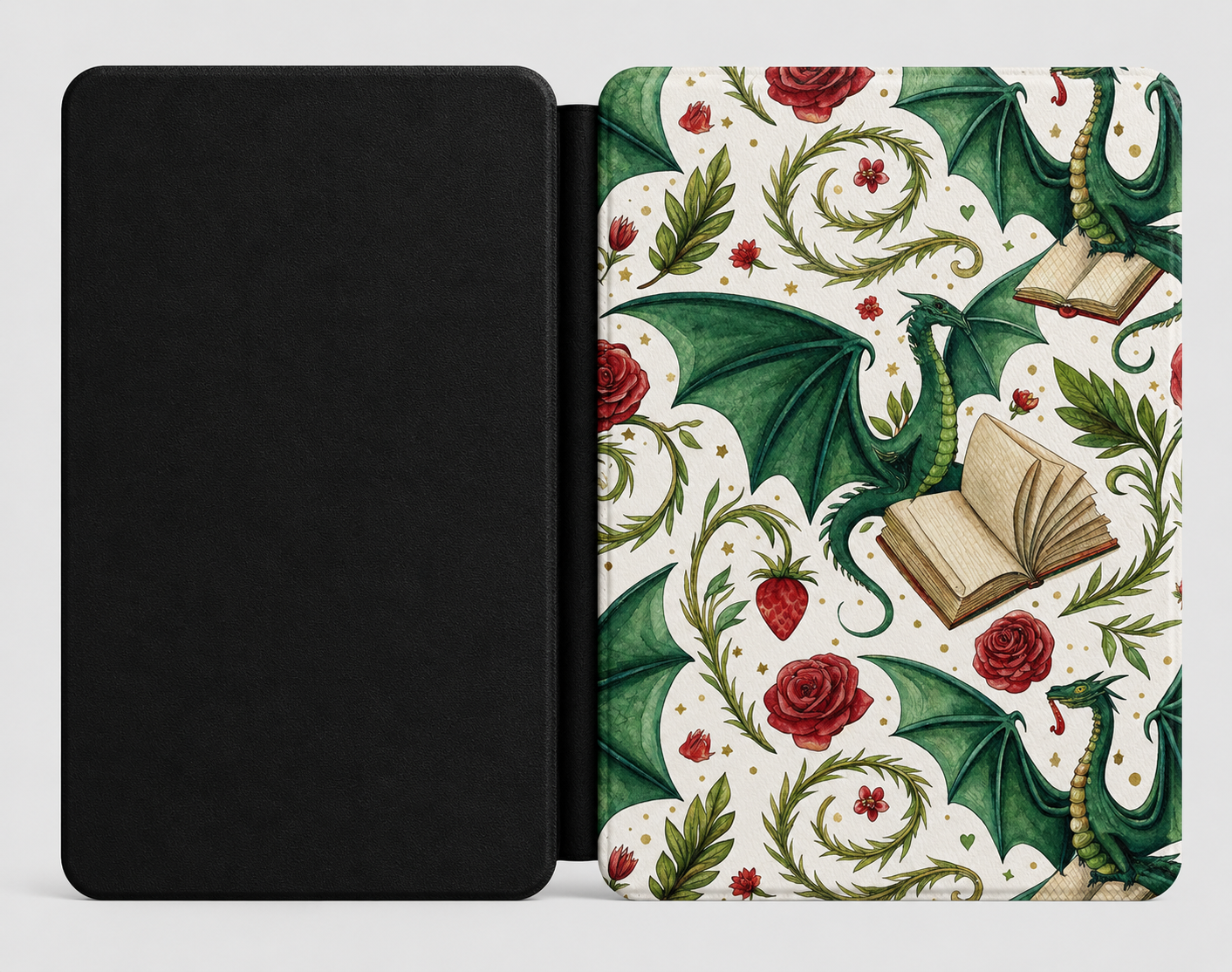 Close-up of Dragons and Books Saffiano Kindle case