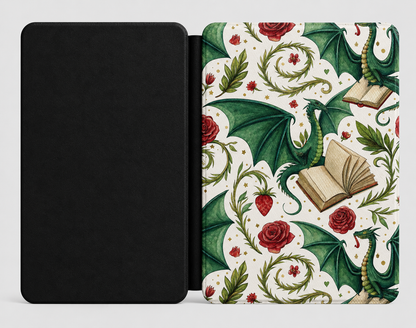 Close-up of Dragons and Books Saffiano Kindle case