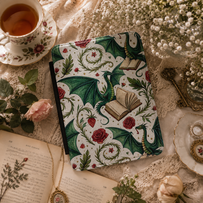 Dragons and Books Kindle case front cover — dark romantasy print