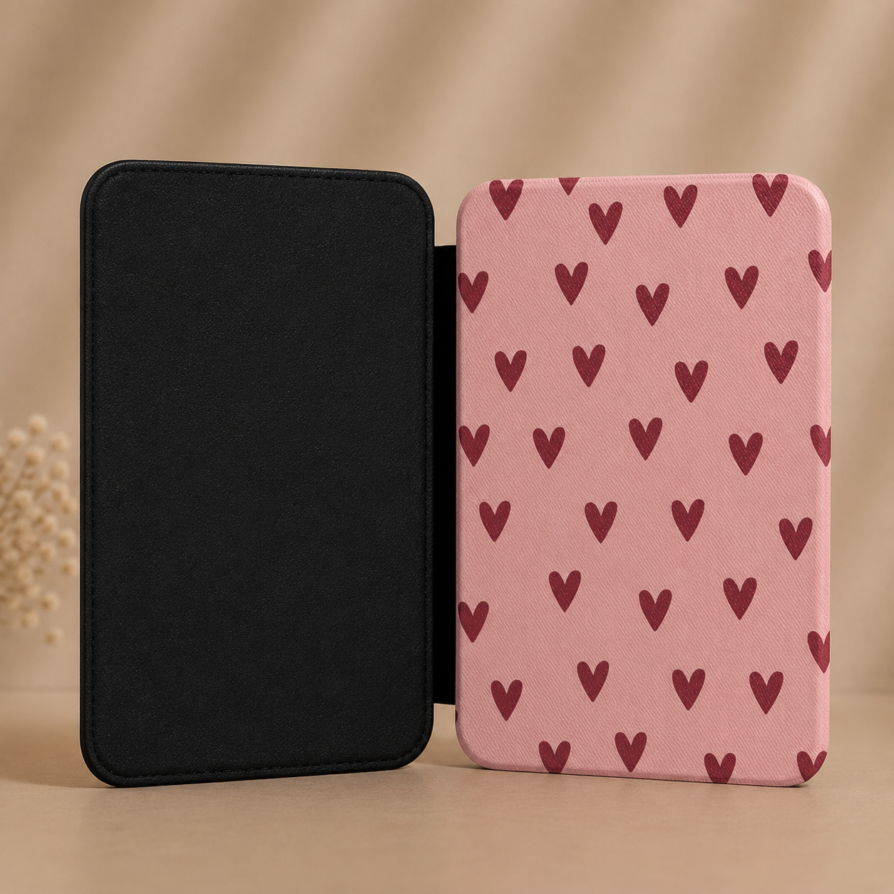 Dusty rose hand-drawn hearts Kindle Paperwhite case — Coquette Reader gift for her