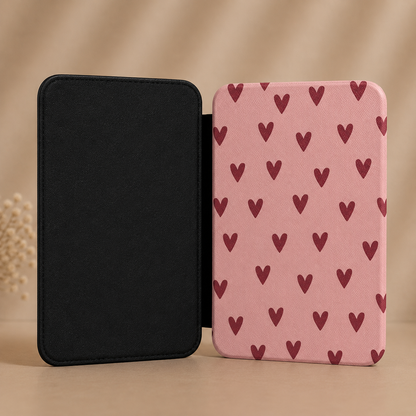 Dusty rose hand-drawn hearts Kindle Paperwhite case — Coquette Reader gift for her