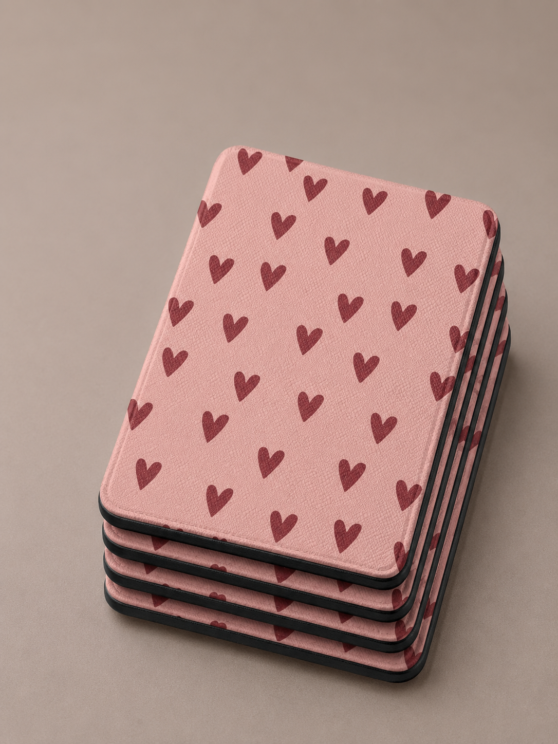 Dusty rose hearts Kindle case with elastic hand strap — Coquette Reader hand-drawn print