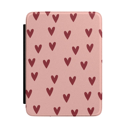 Dusty rose hand-drawn hearts Kindle Paperwhite case front cover — Coquette Reader gift for her