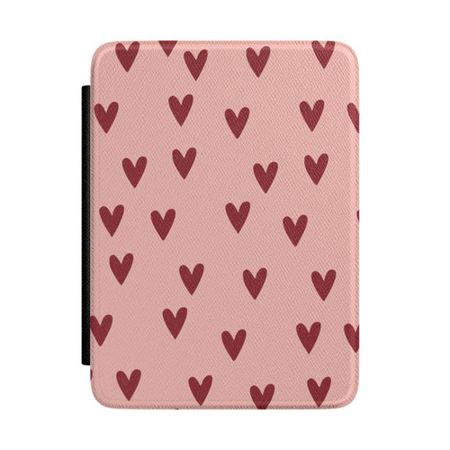 Dusty rose hand-drawn hearts Kindle Paperwhite case front cover — Coquette Reader gift for her