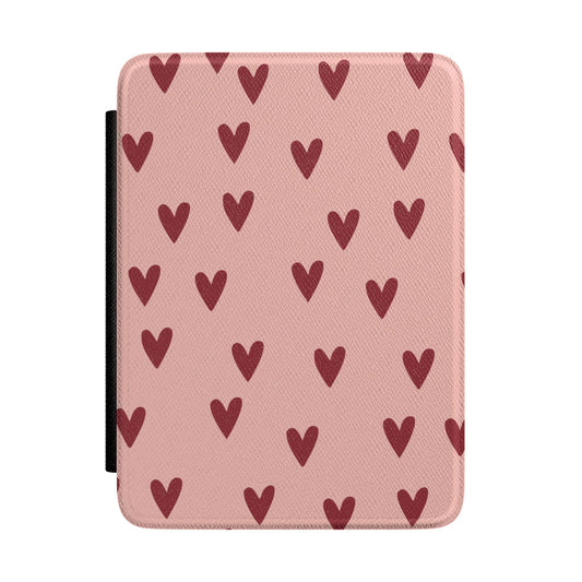Dusty rose hand-drawn hearts Kindle Paperwhite case front cover — Coquette Reader gift for her