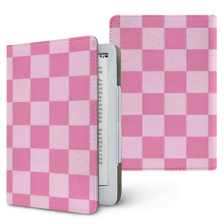 Pink Checkerboard Kindle case, printed front and back, fits Kindle Paperwhite 6.8 and 7 inch and Colorsoft