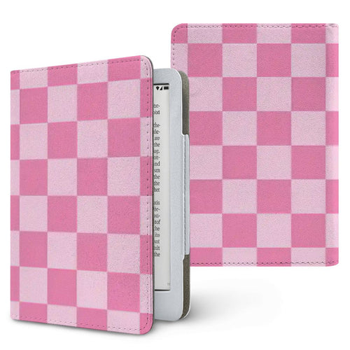 Pink Checkerboard Kindle case, printed front and back, fits Kindle Paperwhite 6.8 and 7 inch and Colorsoft