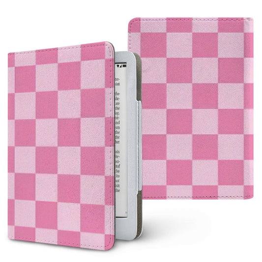 Pink Checkerboard Kindle case, printed front and back, fits Kindle Paperwhite 6.8 and 7 inch and Colorsoft