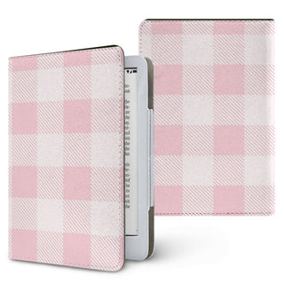 Blush Buffalo Check Kindle case — pink check, printed front and back