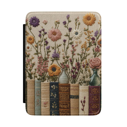 Embroidered Books Wildflowers Kindle case — embroidered books and wildflowers print