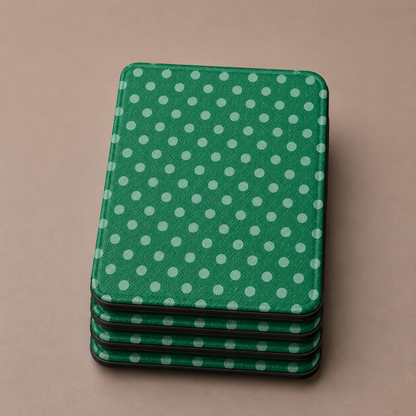 Deep emerald green sage polka dot Kindle Paperwhite case — Quiet Bookish gift for readers