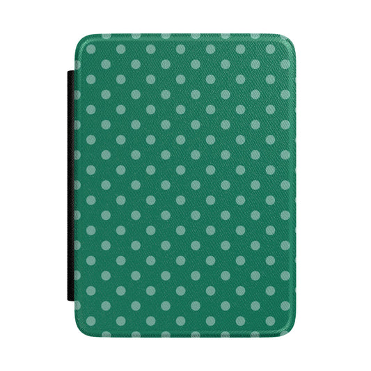 Deep emerald green Kindle Paperwhite case with sage polka dots front cover — Quiet Bookish forest gift