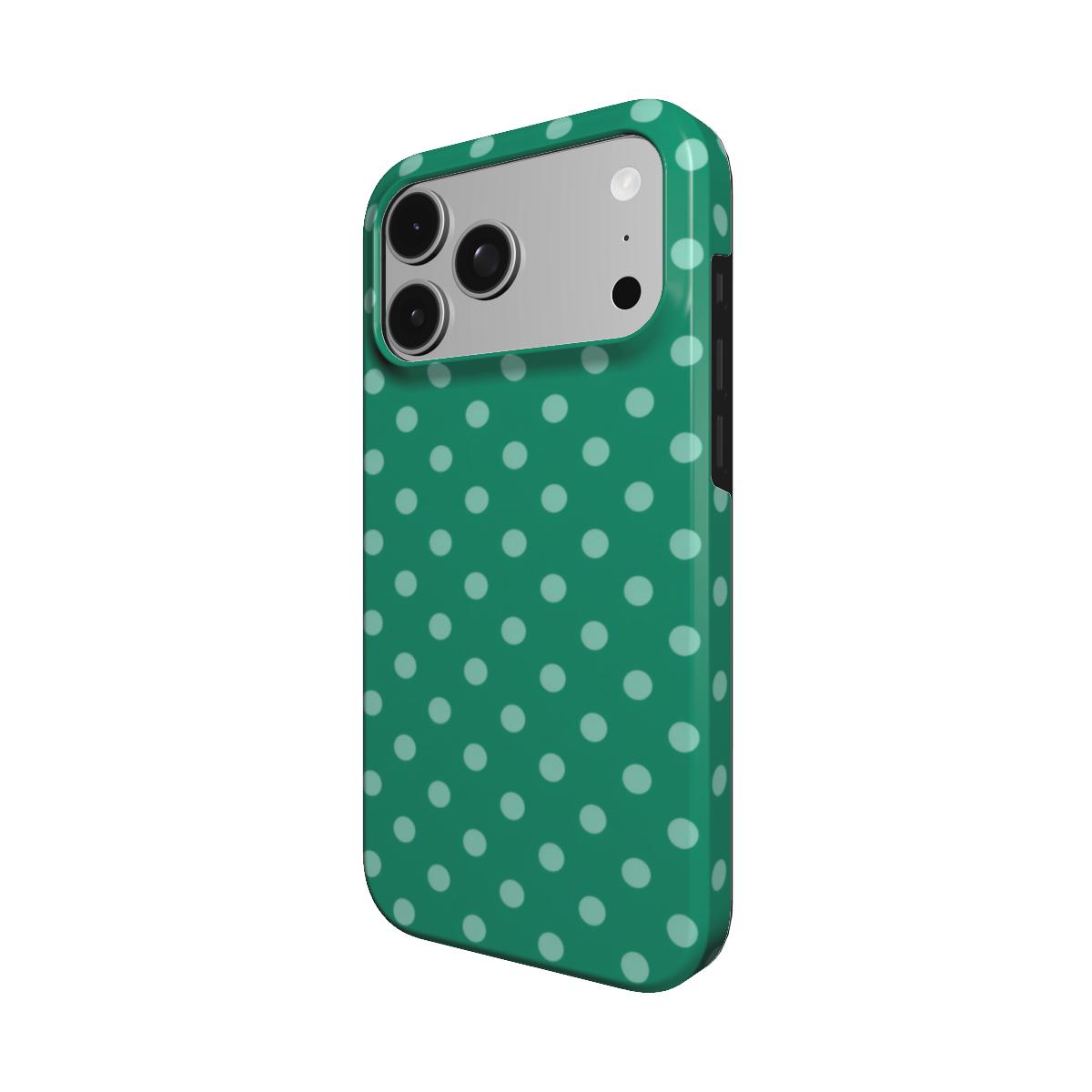 Emerald Polka Dot phone case – MagSafe iPhone case, angled view