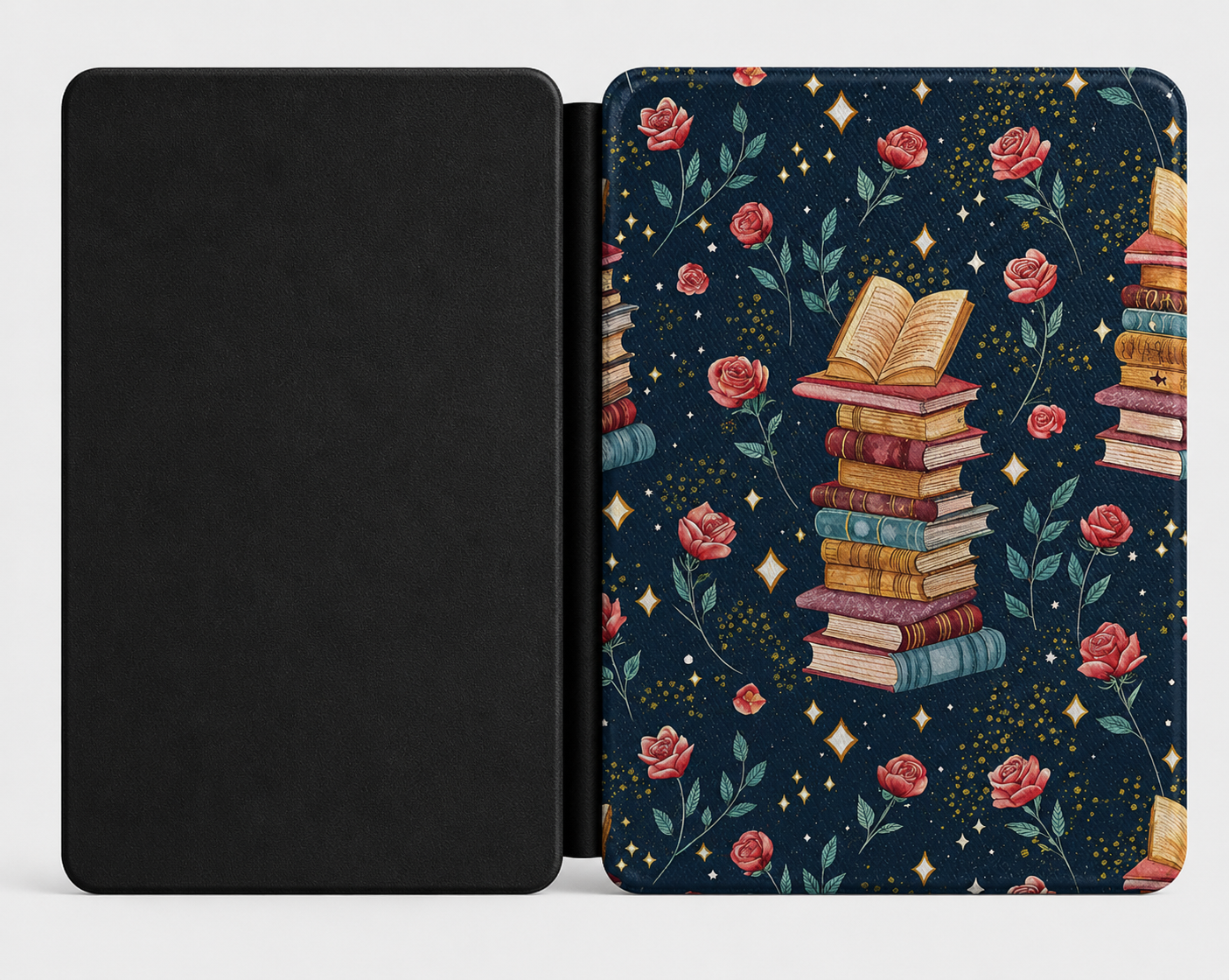 Close-up of Enchanted Library Saffiano Kindle case