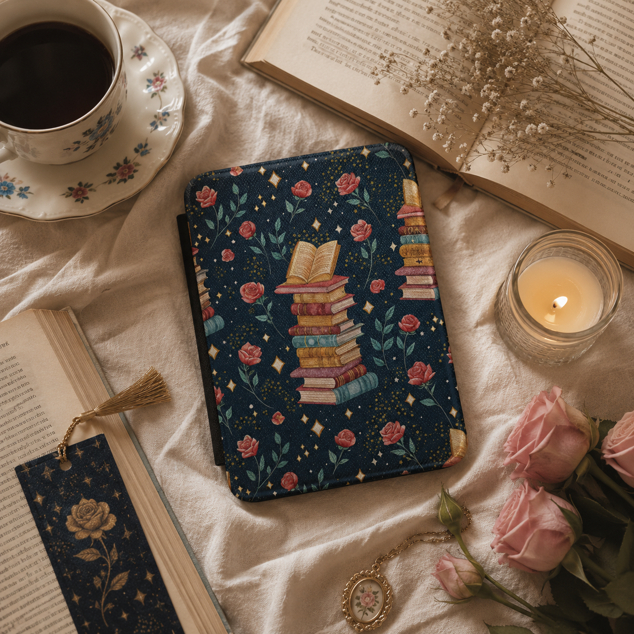 Enchanted Library Kindle case front cover — magical library print