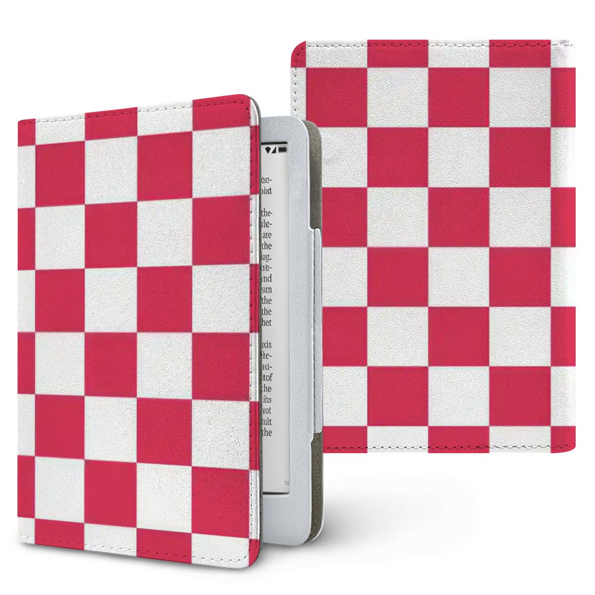 Red & White Checkerboard Kindle case, printed front and back, fits Kindle Paperwhite 6.8 and 7 inch and Colorsoft