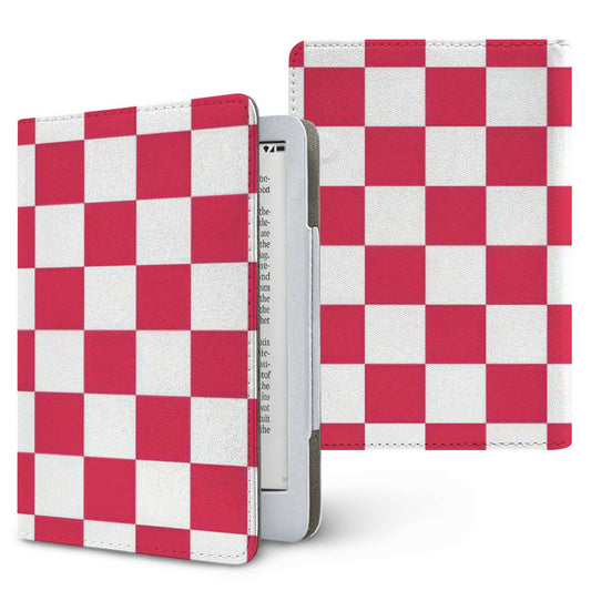 Red & White Checkerboard Kindle case, printed front and back, fits Kindle Paperwhite 6.8 and 7 inch and Colorsoft