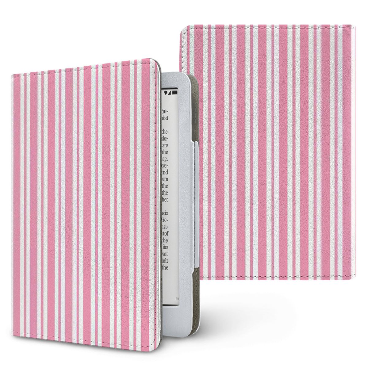 Pink Candy Stripe Kindle case, printed front and back, fits Kindle Paperwhite 6.8 and 7 inch and Colorsoft