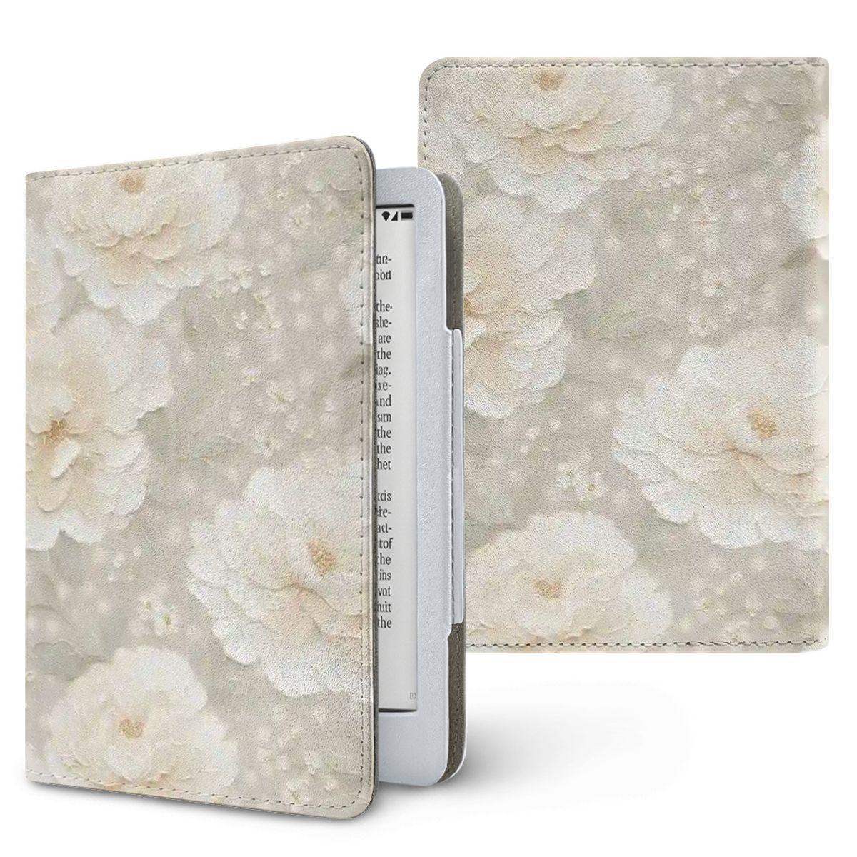 Cream Peony Kindle case, printed front and back, fits Kindle Paperwhite 6.8 and 7 inch and Colorsoft