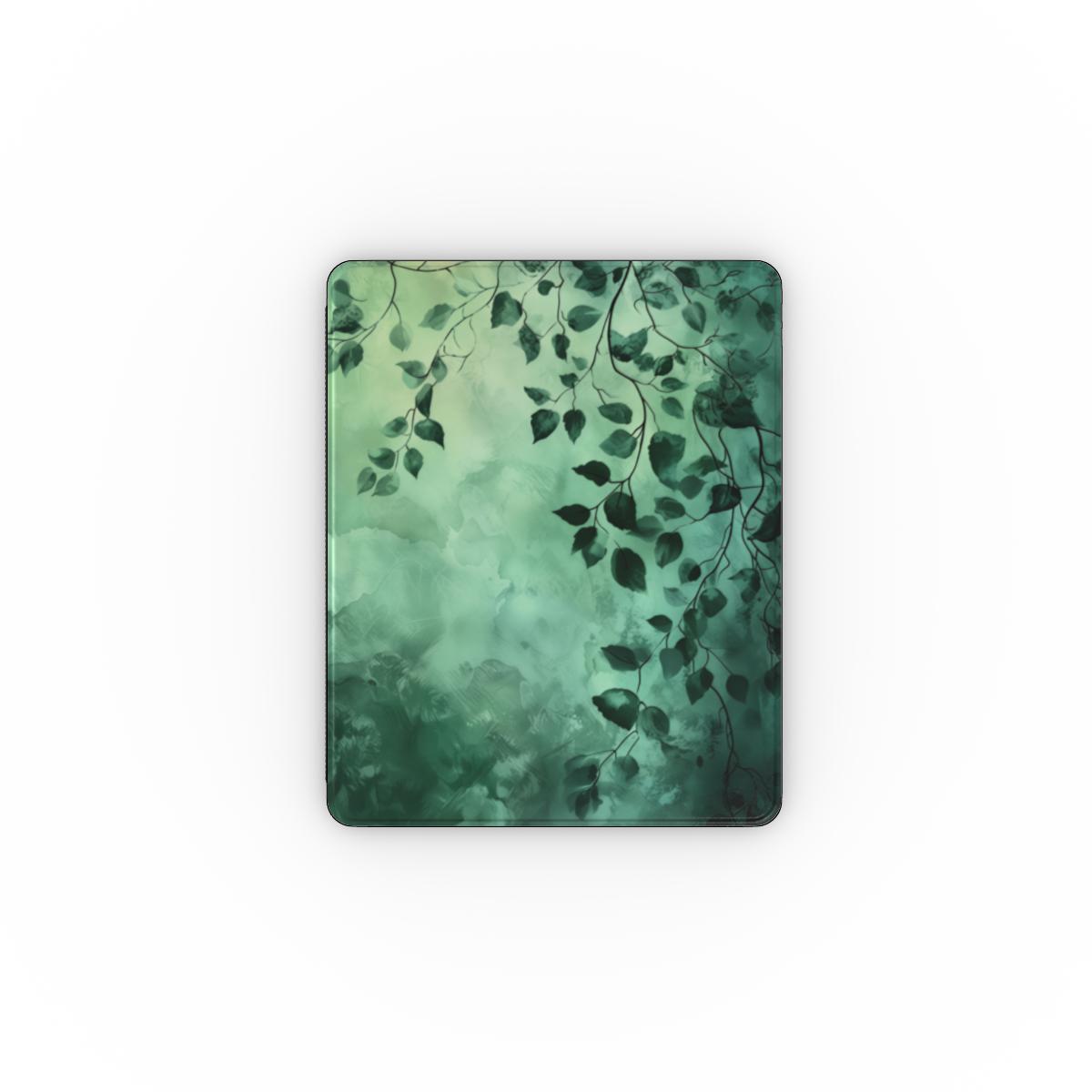 Forest canopy iPad case open, showing the stand fold and interior