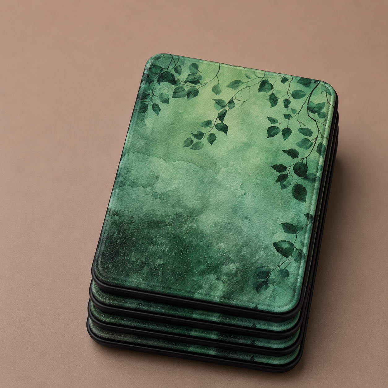 Forest canopy Kindle case with elastic hand strap — Jardin Secret green watercolour print