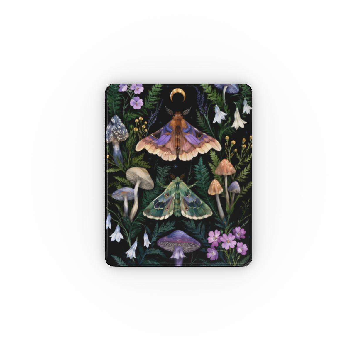 Forest witch moth iPad case open, showing the stand fold and interior